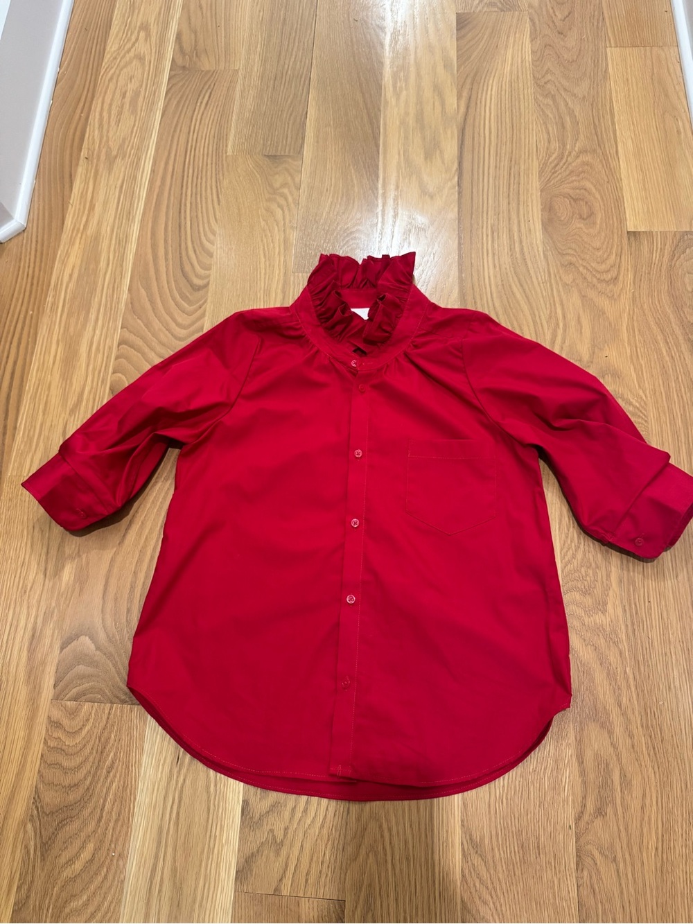 KMJ Southern Lover Demi Fit Red Ruffle Collar Button-Up Shirt Small